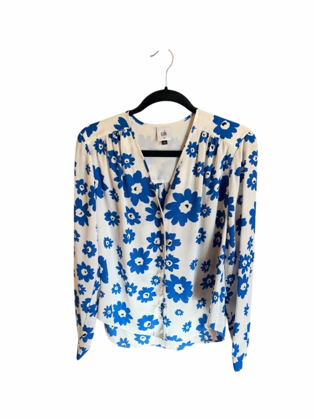 Cabi Blue Floral V-Neck Button Front Women's Top - Picture 3 of 7